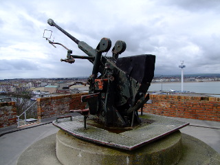 Nothe Fort display showing a world war two air raid on Weymouth