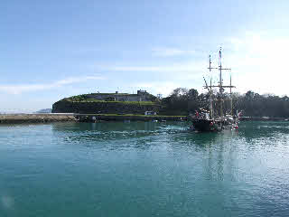 A tall ship coming into Weymouth harbour